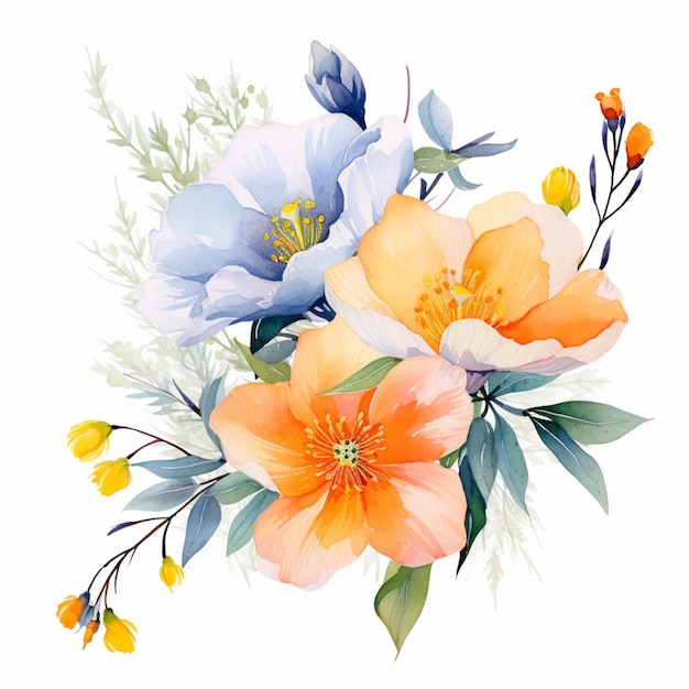 Er is een boeket bloemen met oranje en blauwe bloemen generatieve ai