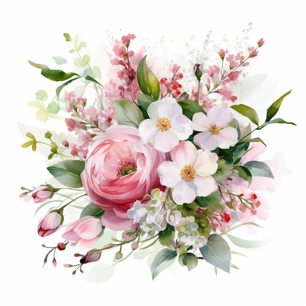 er is een boeket bloemen met roze en witte bloemen generatieve ai