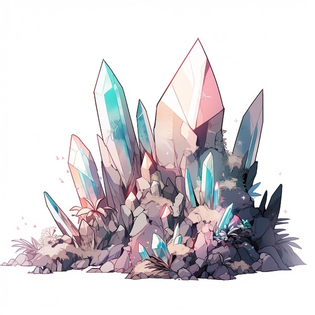 Foto er is een bos kristallen op een stapel stenen generatieve ai