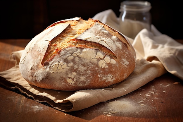 Er is een broodje op een servet op een tafel.