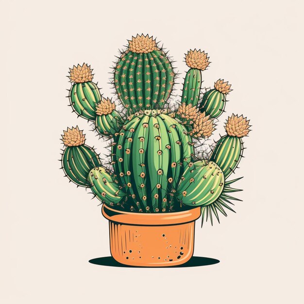 Foto er is een cactusplant met veel kleine bloemen in een pot.