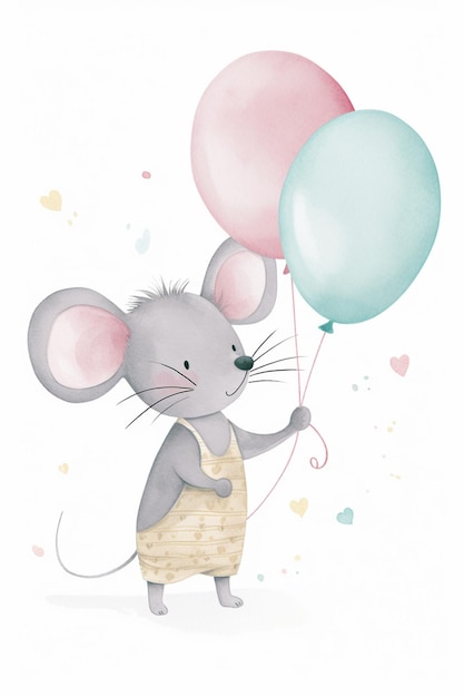 er is een cartoon muis die twee ballonnen in zijn hand houdt generatieve ai