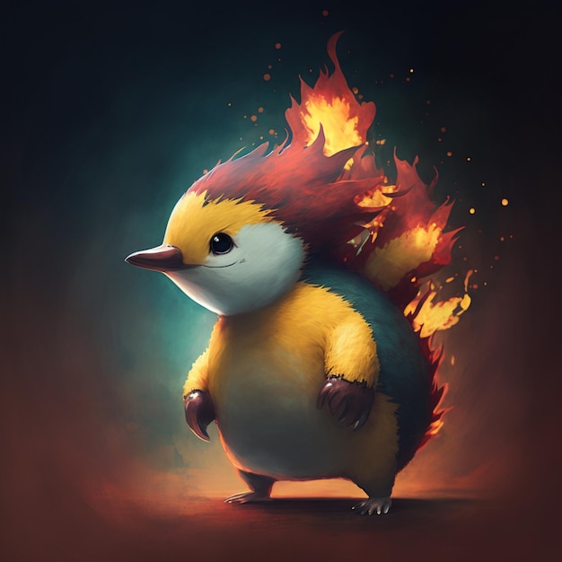 er is een cartoon vogel met een vuur op zijn hoofd generatieve ai