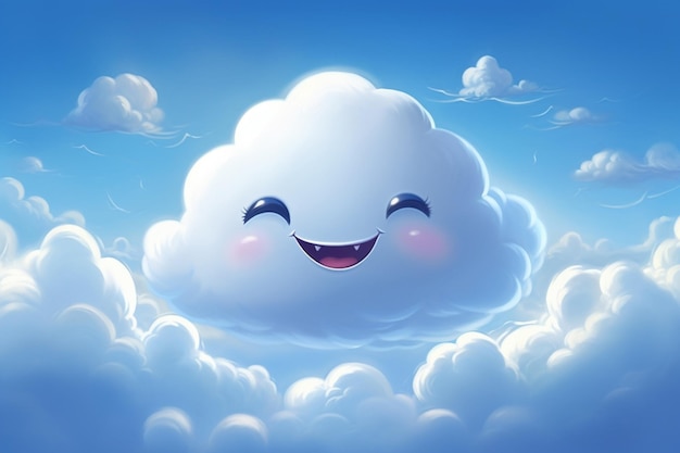 Foto er is een cartoon wolk met een glimlachend gezicht in de lucht generatieve ai