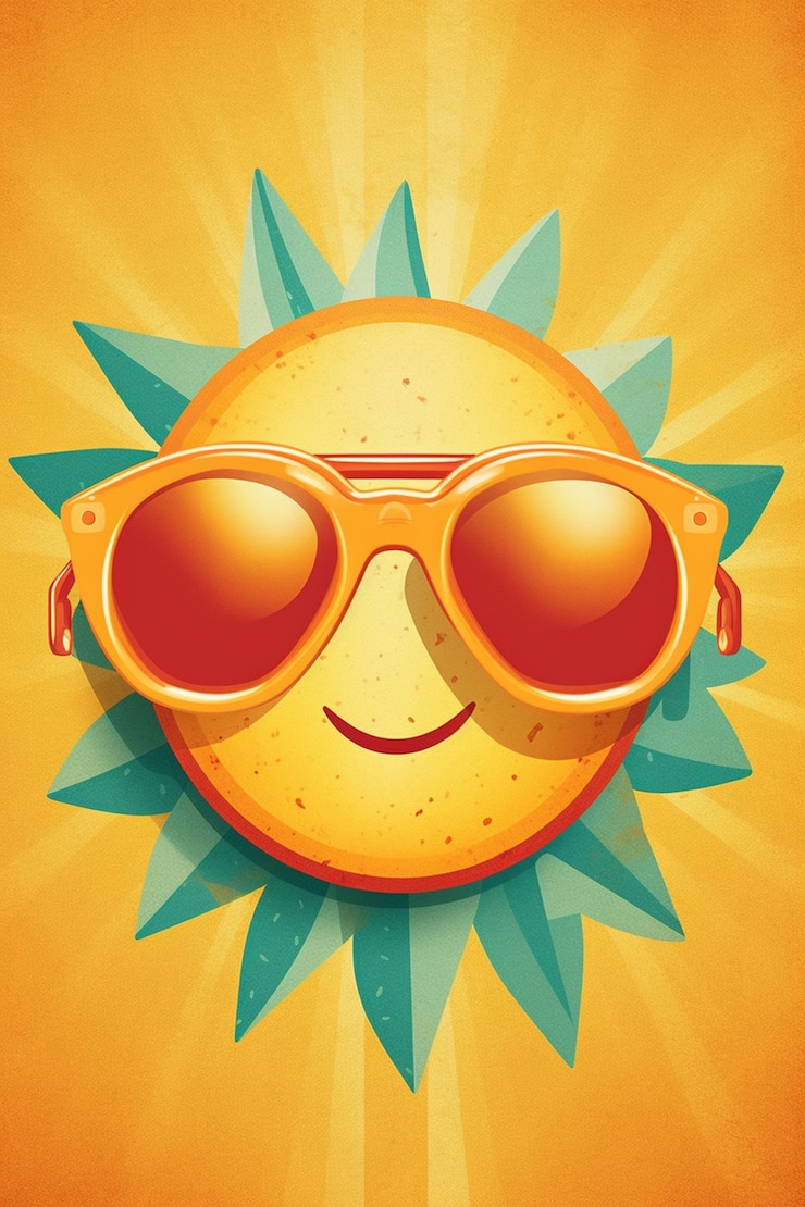 Foto er is een cartoon zon met zonnebril op generatieve ai