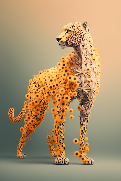 Er is een cheetah die is gemaakt van zonnebloemen generatieve ai