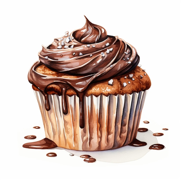 Er is een chocolade cupcake met chocolade glazuur erop generatieve ai