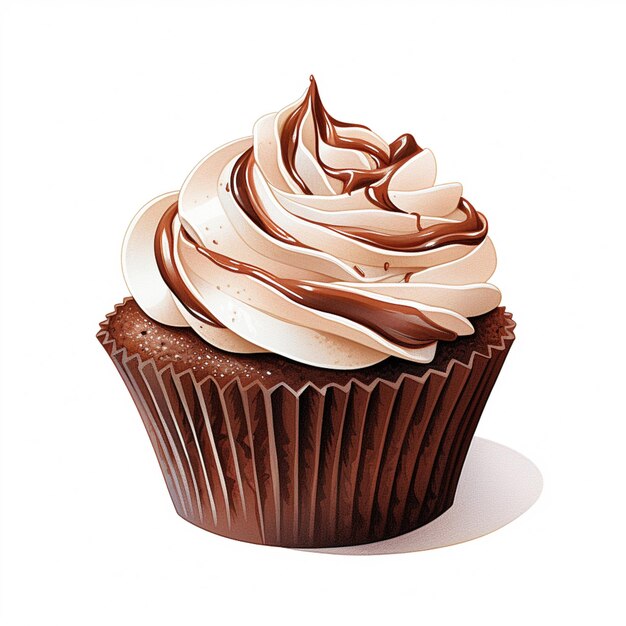 Er is een chocolade cupcake met een glazuur draaikolk op de top generatieve ai