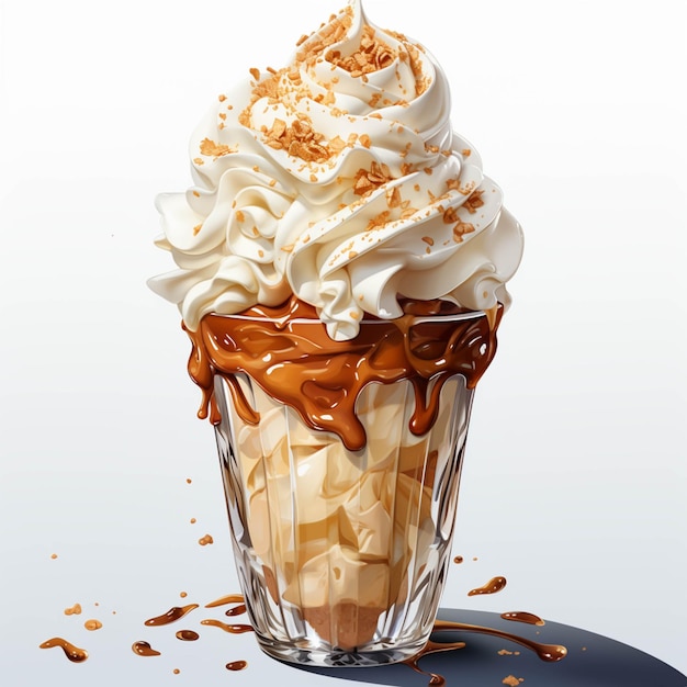 Foto er is een chocolade milkshake met slagroom en caramel generatieve ai