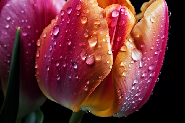 Er is een close-up van een bloem met waterdruppels erop generatieve ai