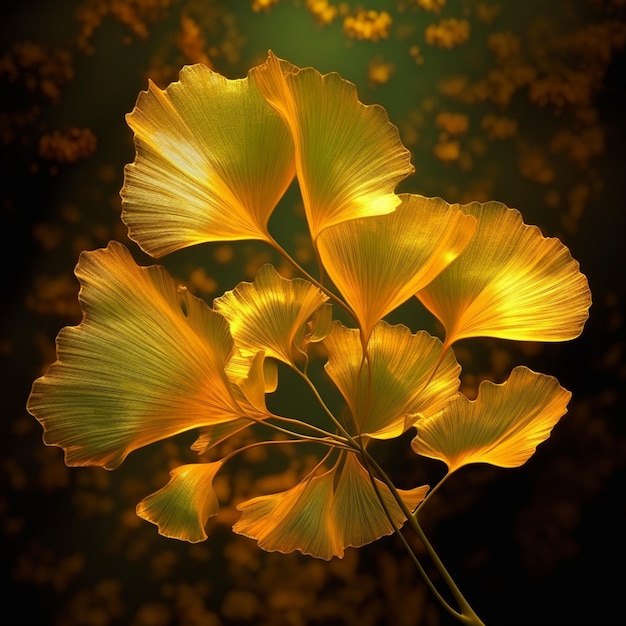 Foto er is een close-up van een geel blad op een stengel generatieve ai