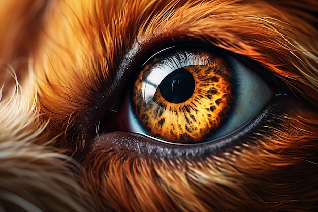 Er is een close-up van een honden oog met een bruine vlek generatieve ai