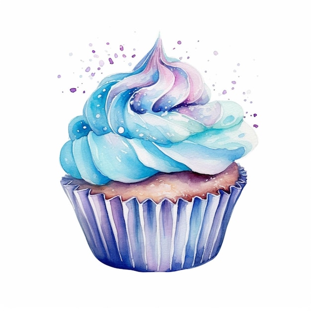 Er is een cupcake met blauw glazuur en hagelslag bovenop generatieve ai