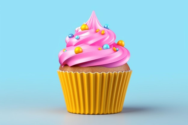 Er is een cupcake met roze glazuur en hagelslag erop generatieve ai