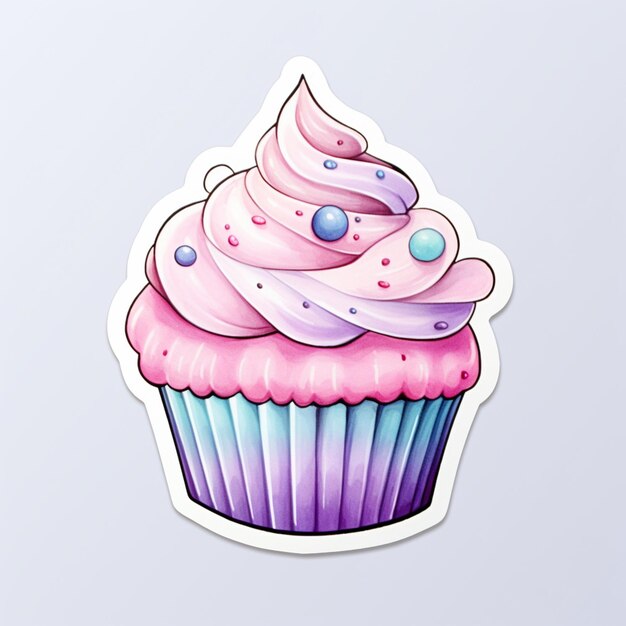 Er is een cupcake met roze glazuur en sprinkles erop generatieve ai