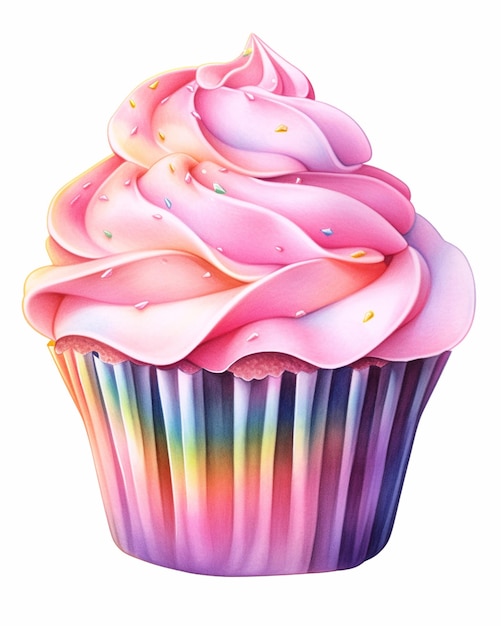 er is een cupcake met roze glazuur erop generatieve ai