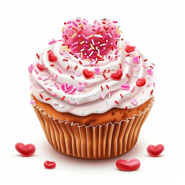 Er is een cupcake met sprinkles en harten erop generatieve ai.