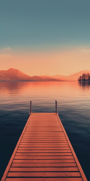 Foto er is een dok die op het water zit bij zonsondergang generatieve ai