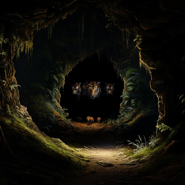 Foto er is een donkere grot met een licht aan het einde generatieve ai