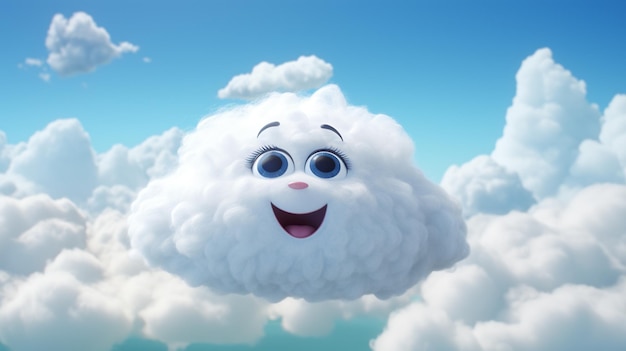 Foto er is een donzige witte wolk met een lachend gezicht in de lucht generatieve ai