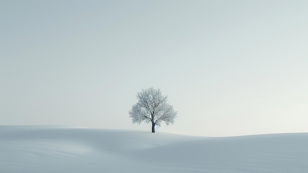 Er is een eenzame boom in het midden van een besneeuwd veld generatieve ai