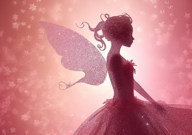 er is een fee met een roze jurk en een vlinder op haar rug generatieve ai