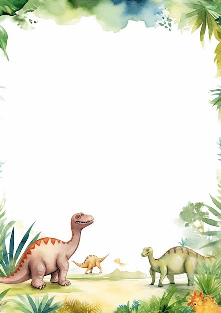 Foto er is een foto van een dinosaurus en een baby dinosaurus in de jungle.