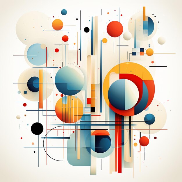 Er is een foto van een kleurrijk abstract ontwerp met cirkels en lijnen generatieve ai