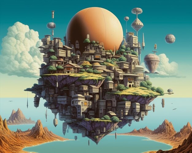 Foto er is een foto van een surrealistisch eiland met een gigantisch ei generatief ai
