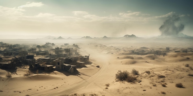 Er is een foto van een woestijnstadje midden in de generatieve woestijn