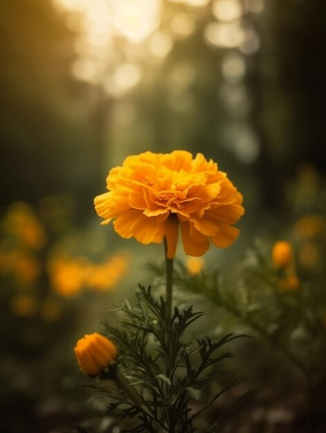 er is een gele bloem die midden in een veld generatieve ai staat