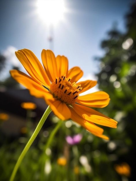 er is een gele bloem die midden in een veld generatieve ai staat