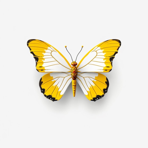 Er is een gele en zwarte vlinder op een witte oppervlakte generatieve ai