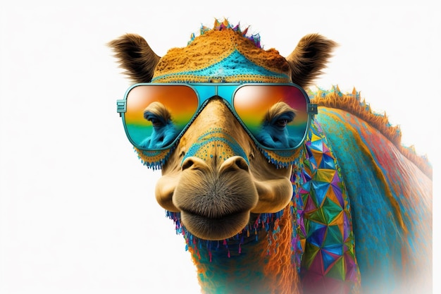 Er is een giraf die een zonnebril draagt en een kleurrijke sjaal generatieve ai