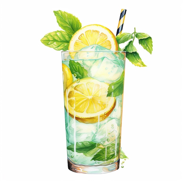 Er is een glas limonade met een rietje en een citroensnijd generatief ai