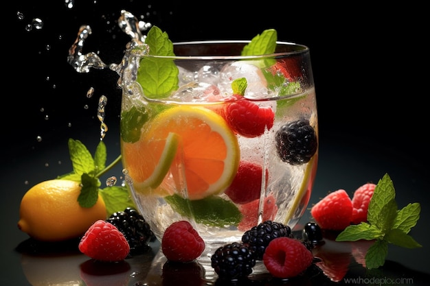 Er is een glas water met fruit en een citroen generatieve ai