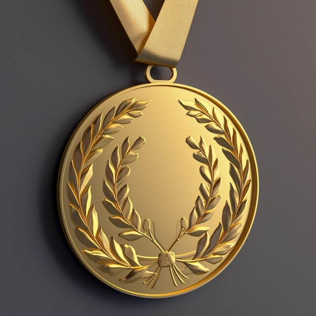 Er is een gouden medaille met een lint eromheen.