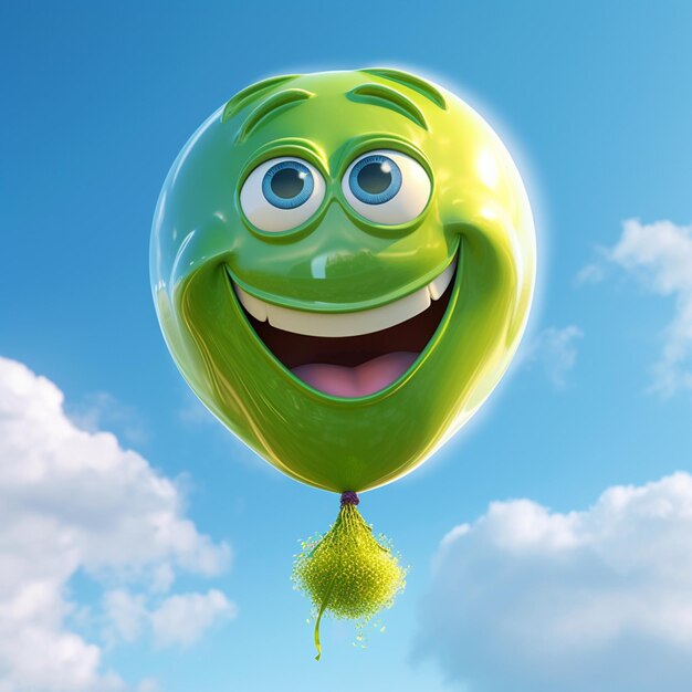 Er is een groene ballon met een glimlachend gezicht en een groene string generatieve ai