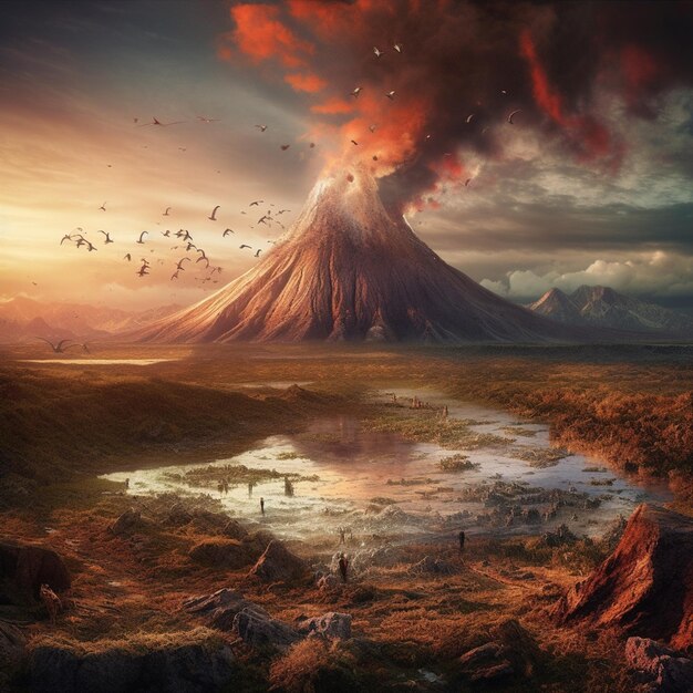 Foto er is een grote berg met een vulkaan op de achtergrond.