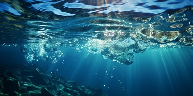 Foto er is een grote hoeveelheid water in de oceaan met zonlicht dat er doorheen schijnt.