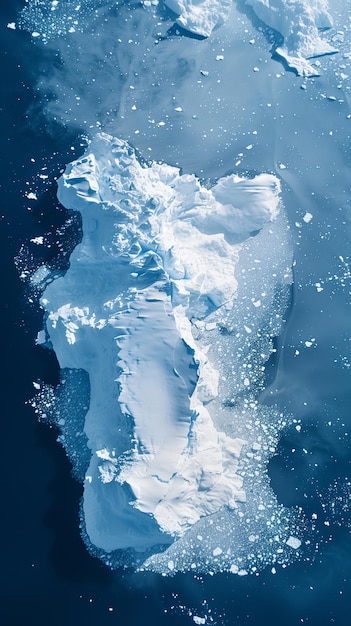 Er is een grote ijsberg die in het water drijft met ijsvloeiers.