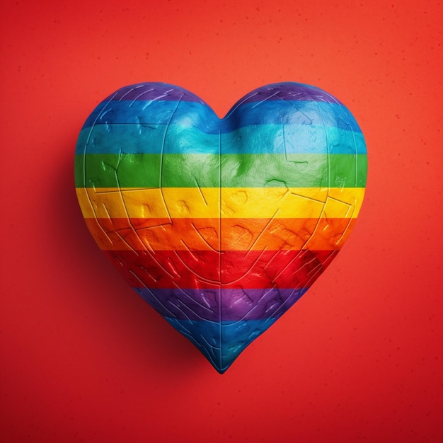Er is een hartvormige ballon met een regenboog erop geschilderd generatieve ai