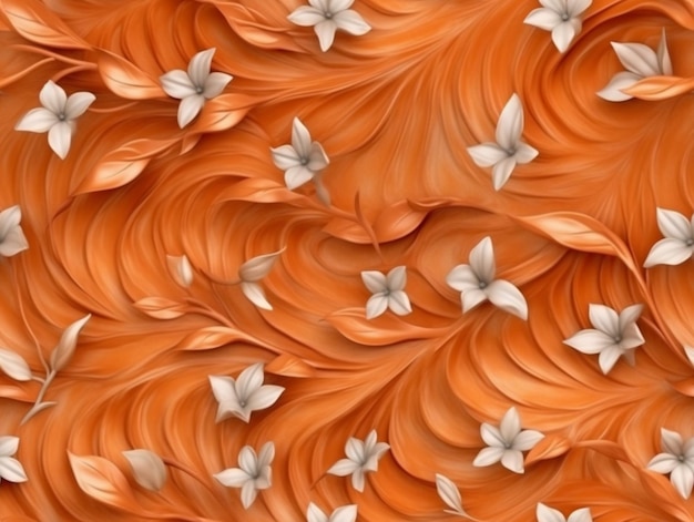 Er is een hele grote oranje cake met witte bloemen erop generatieve ai