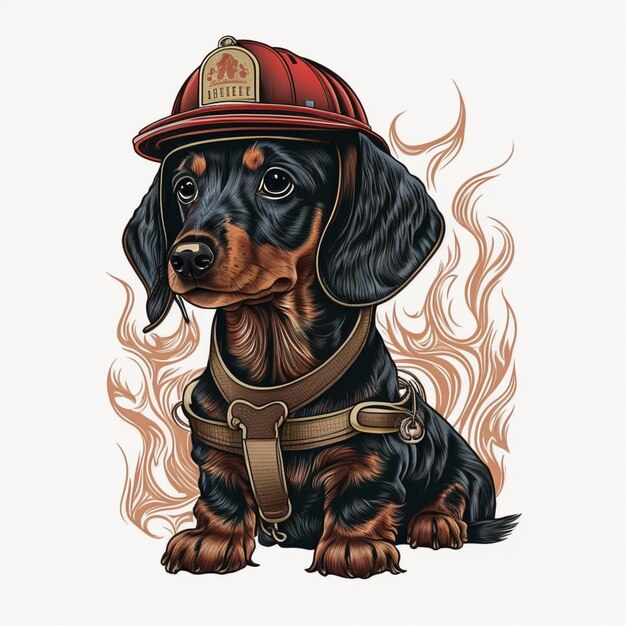Er is een hond die een firemans hoed draagt en een harnas generatieve ai
