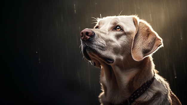 Foto er is een hond die naar de hemel kijkt generatieve ai