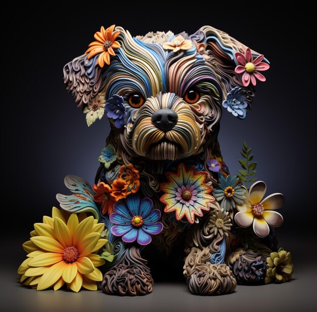 Er is een hond met bloemen op zijn nek en een bloemen halsband generatieve ai