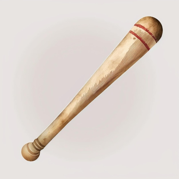 Foto er is een houten honkbalknuppel met een rode streep erop.