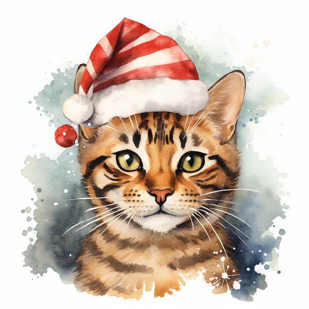 er is een kat die een kerstmuts draagt op een witte achtergrond generatieve ai