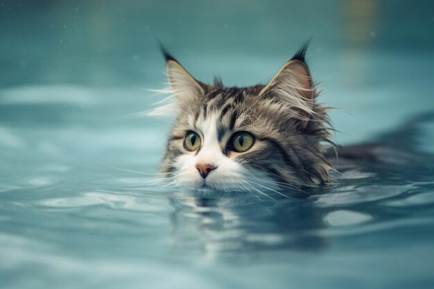 Er is een kat die generatieve ai in het water zwemt