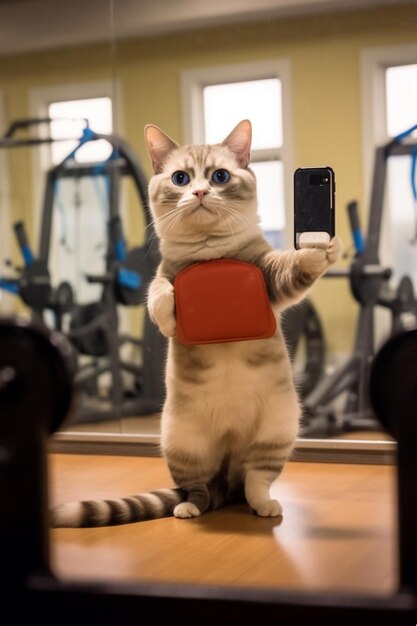 Foto er is een kat die opstaat met een generatieve ai van een mobiele telefoon